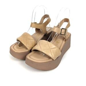Seychelles Nude High Alert Leather Ankle Wedge Sandal Size 7.5